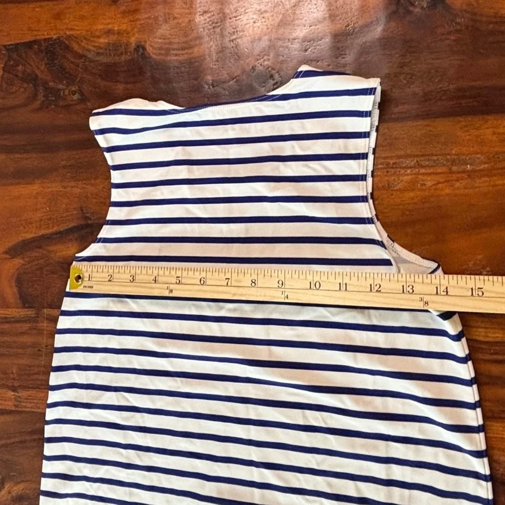 Lands End Girls Large Blue White Striped Ruffle Swim Cover Up Dress‎ Sleeveless